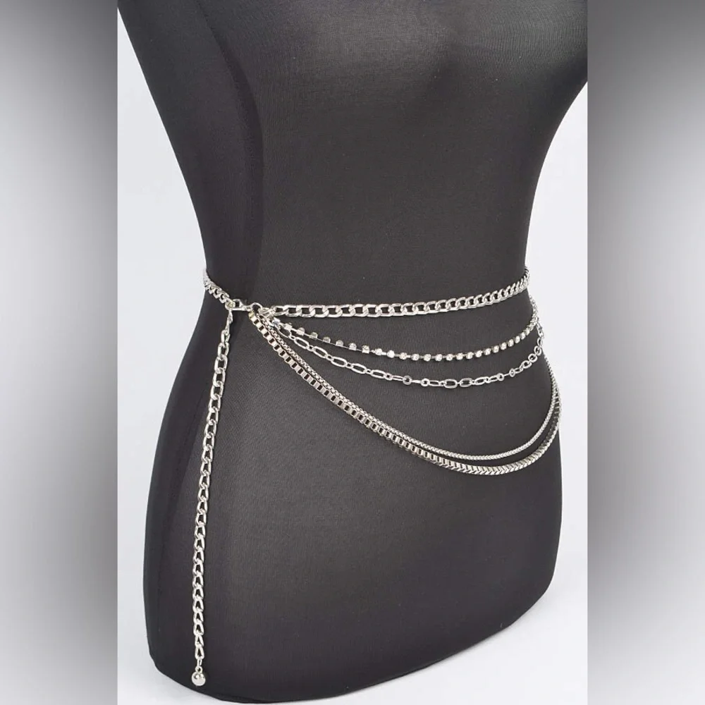 Plus Size Rhinestone Chain Layered Statement Belt